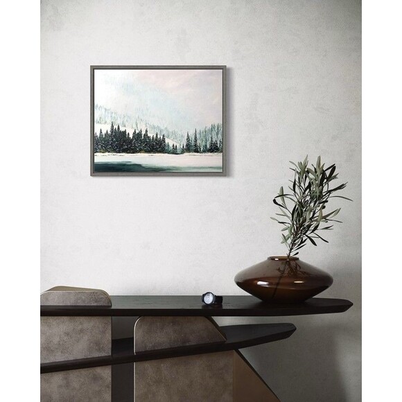 Original Oil Painting, Snowy Lake with Pines, Winter Landscape Art 16x20 Signed - Picture 7 of 8